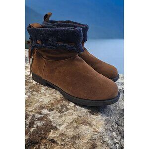 Muk Luks Women’s  Brown Suede Insulated Comfort Boots Bootie Sweater Cuff size 9